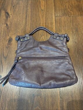 Pietro Alessandro Eggplant Leather Top-Handle Tote with Tassel Zip